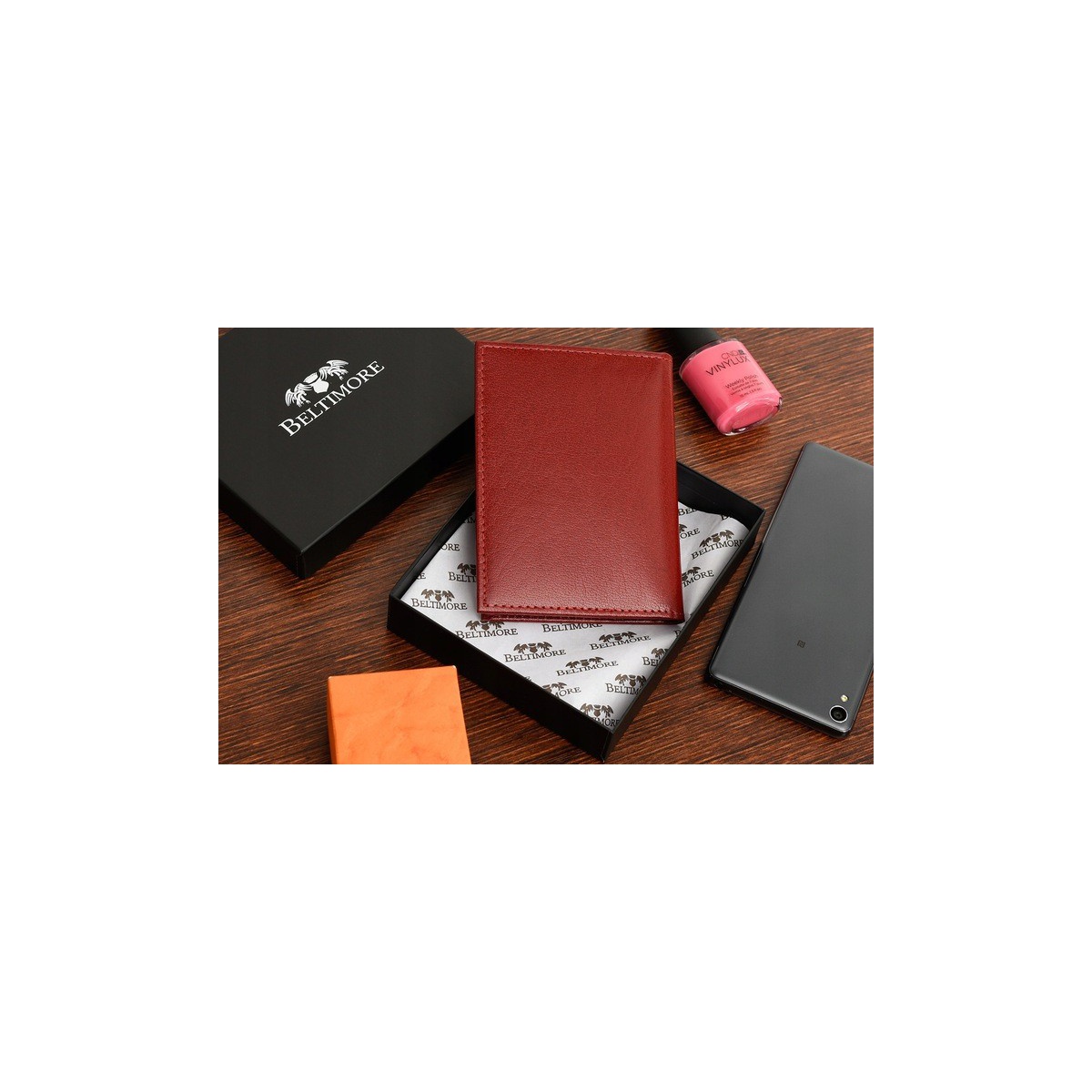 Kožená peňaženka na karty - červená