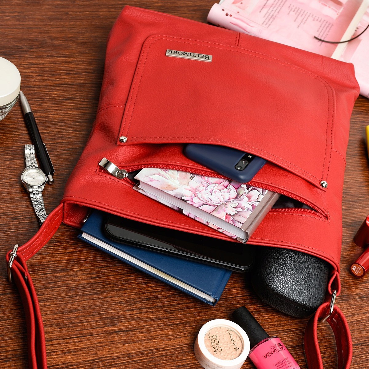 Červená kožená kabelka BELTIMORE ATRAKTIV