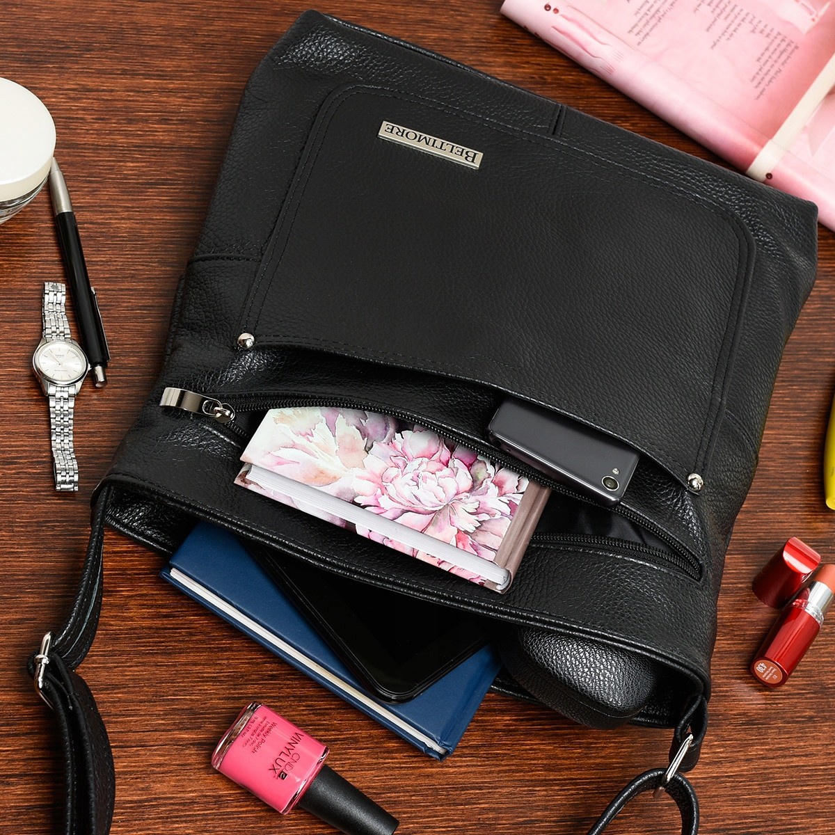 Čierna kožená kabelka BELTIMORE ATRAKTIV