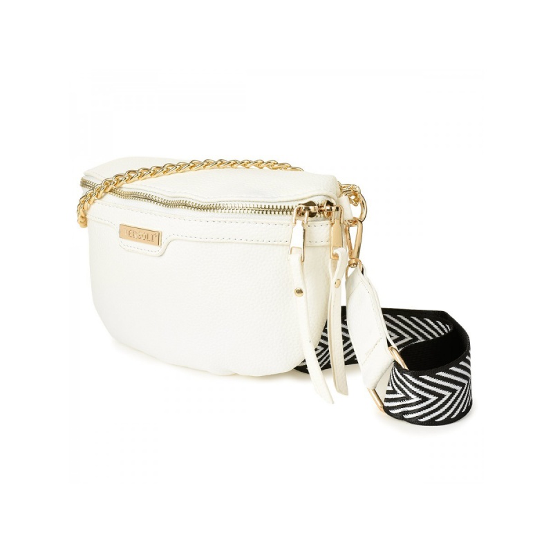 Dámska biela ľadvinka na zips. Kabelka cez telo, crossbody.