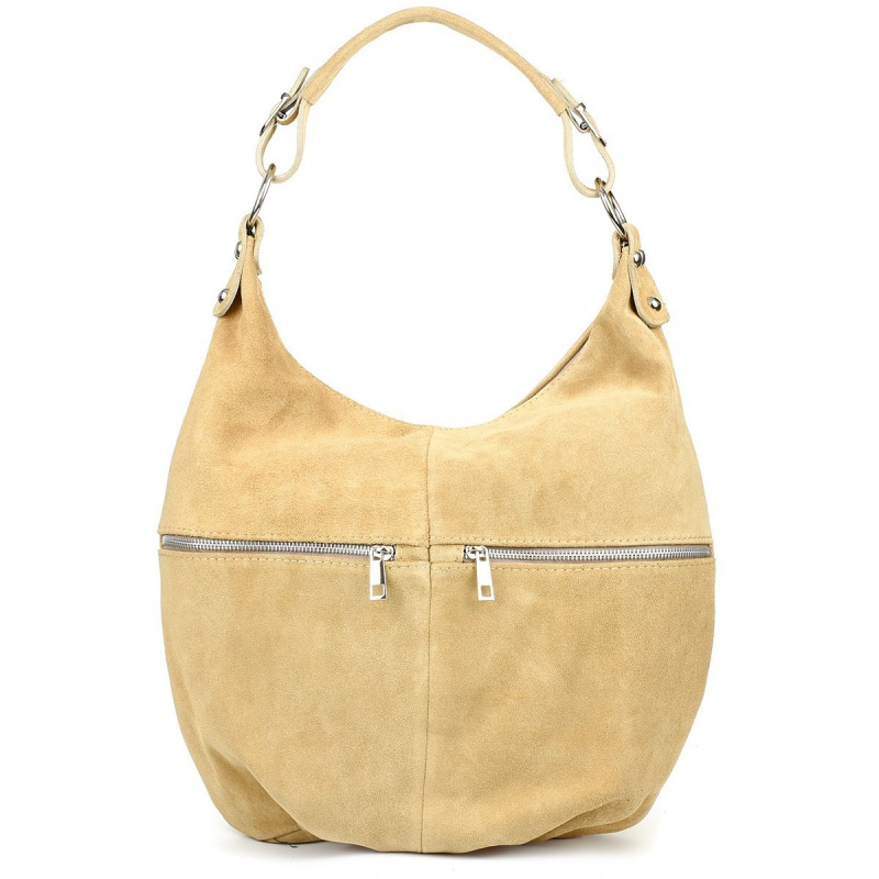 Béžová semišová kožená kabelka na rameno Naomi