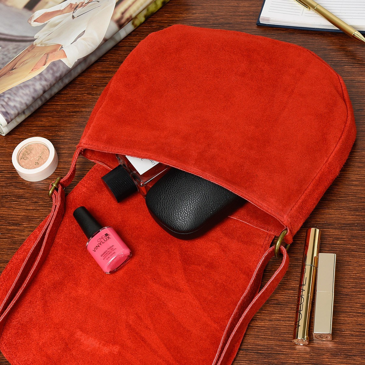 Kožená červená dámska crossbody kabelka Bonnie