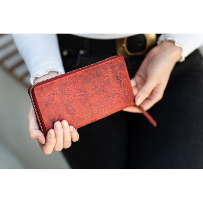 Kožená červená kvetovaná peňaženka BRENNA