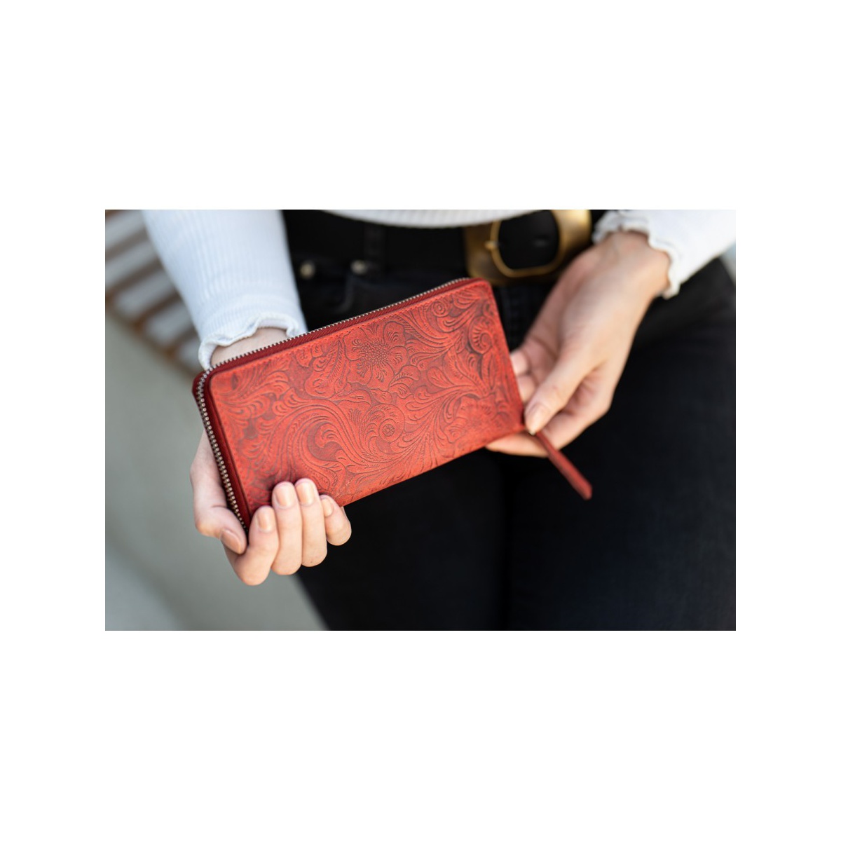 Kožená červená kvetovaná peňaženka BRENNA