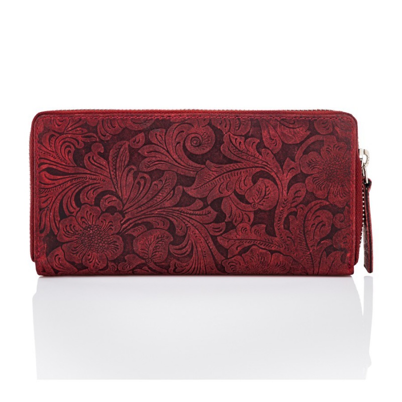 Kožená červená kvetovaná peňaženka BRENNA