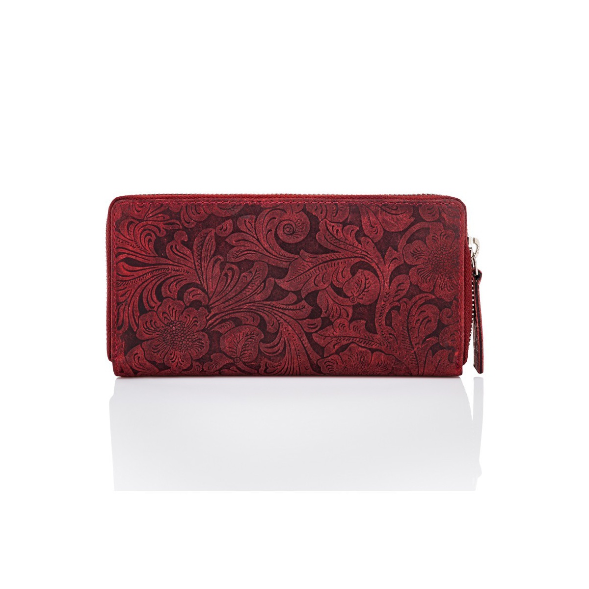 Kožená červená kvetovaná peňaženka BRENNA