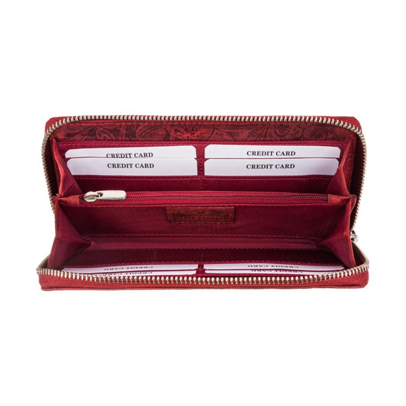 Kožená červená kvetovaná peňaženka BRENNA