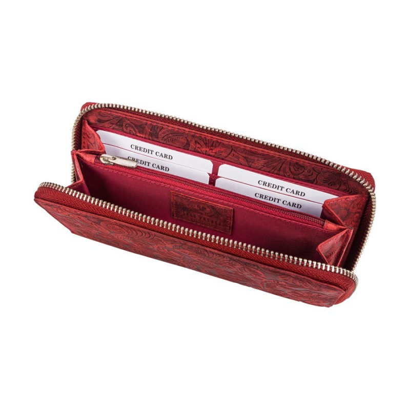 Kožená červená kvetovaná peňaženka BRENNA