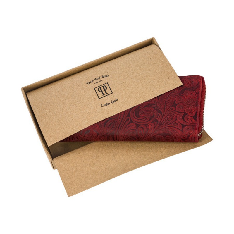 Kožená červená kvetovaná peňaženka BRENNA