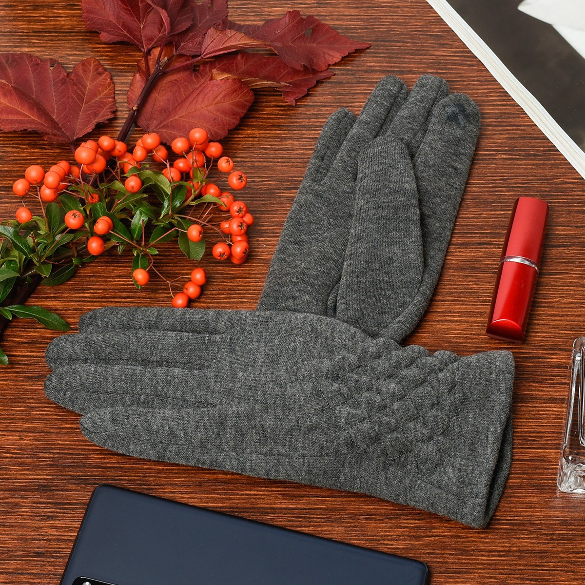 Šedé bavlnené dámske rukavice