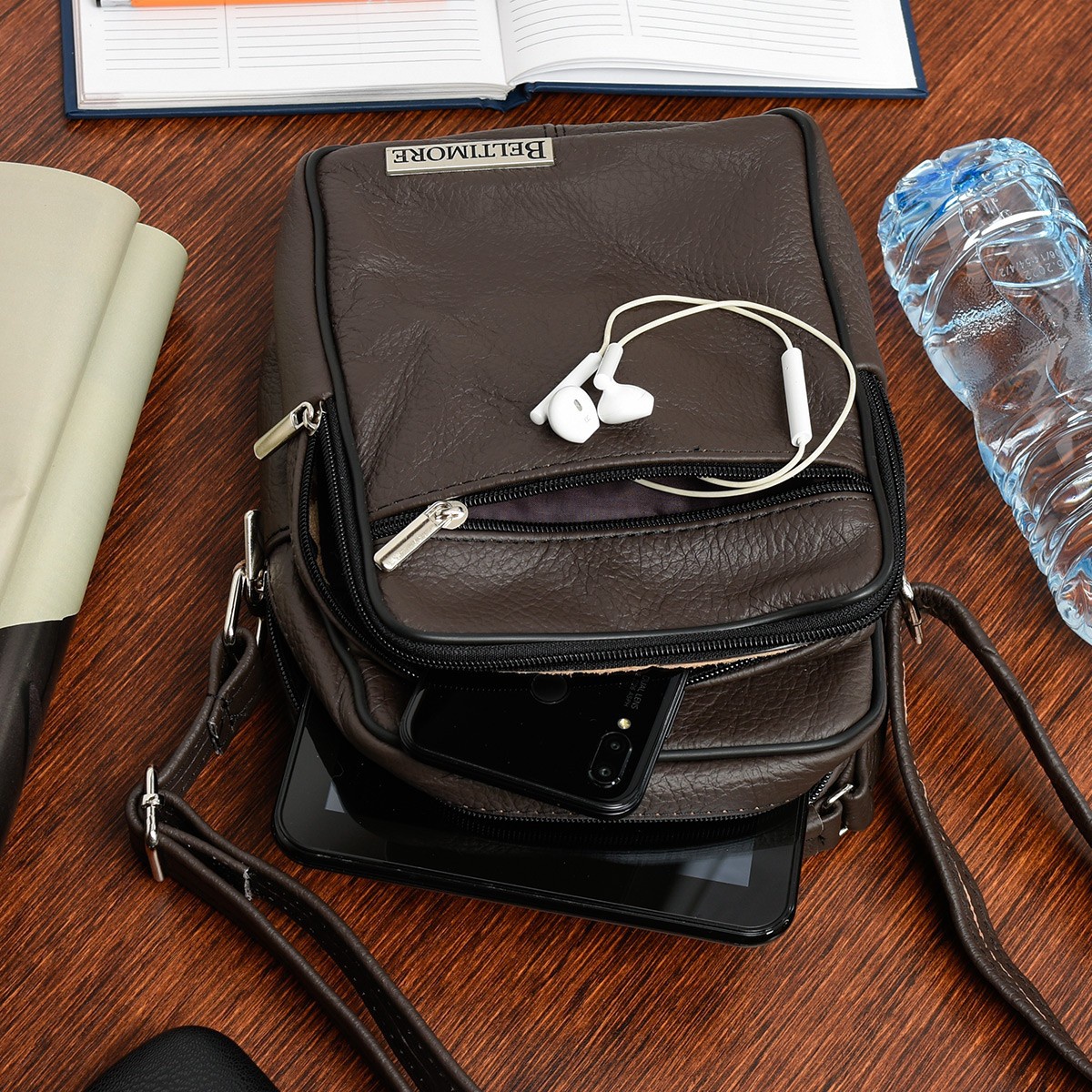 Pánska kožená crossbody taška - hnedá