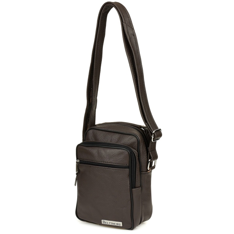 Pánska kožená crossbody taška - hnedá