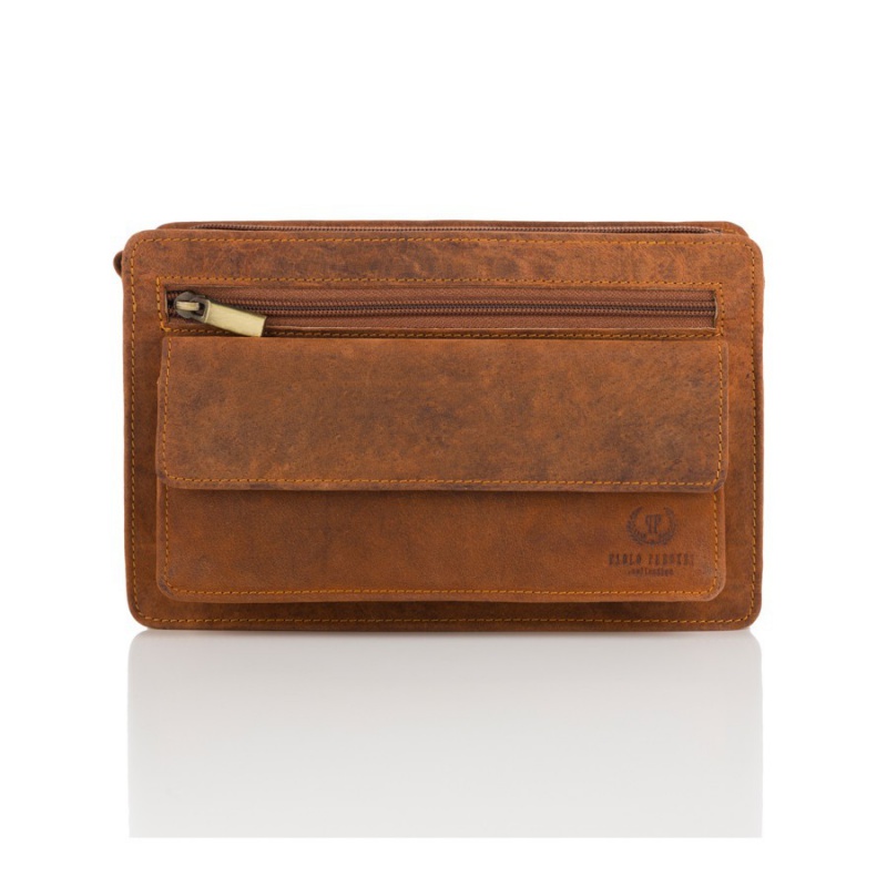 Hnedá pánska kožená príručná taška Peruzzi