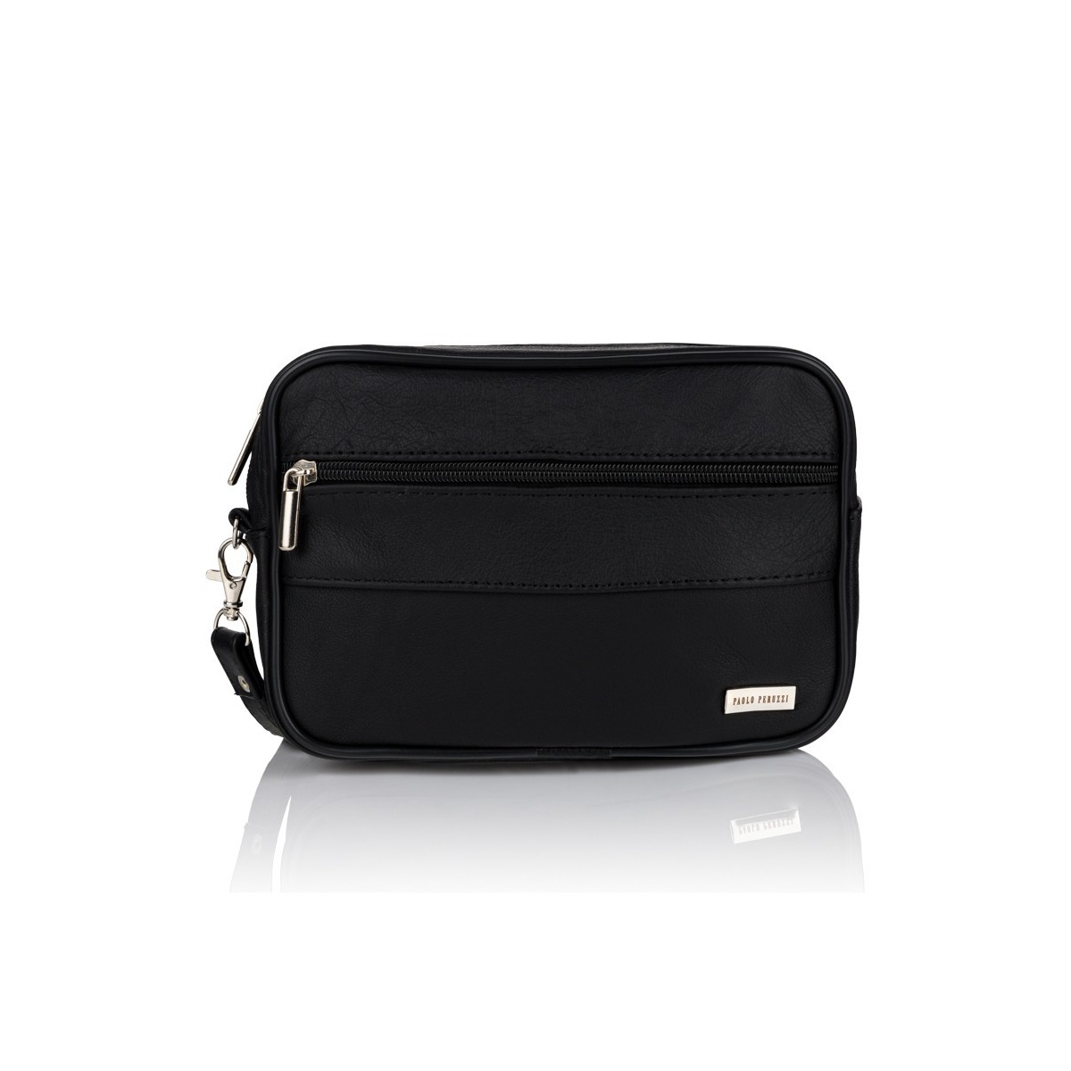 Pánska čierna kožená príručná taška na zips, s remienkom