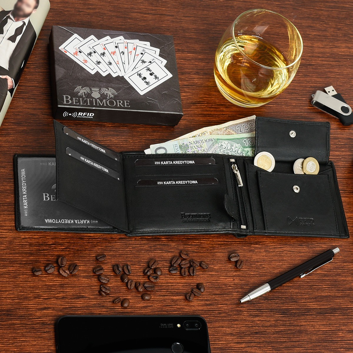 Kožená čierna pánska peňaženka