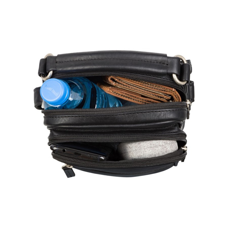 Kožená pánska čierna crossbody taška ARES