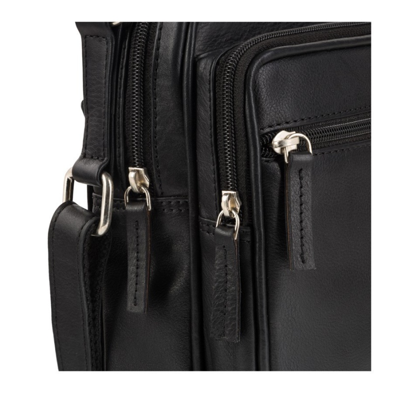 Kožená pánska čierna crossbody taška ARES