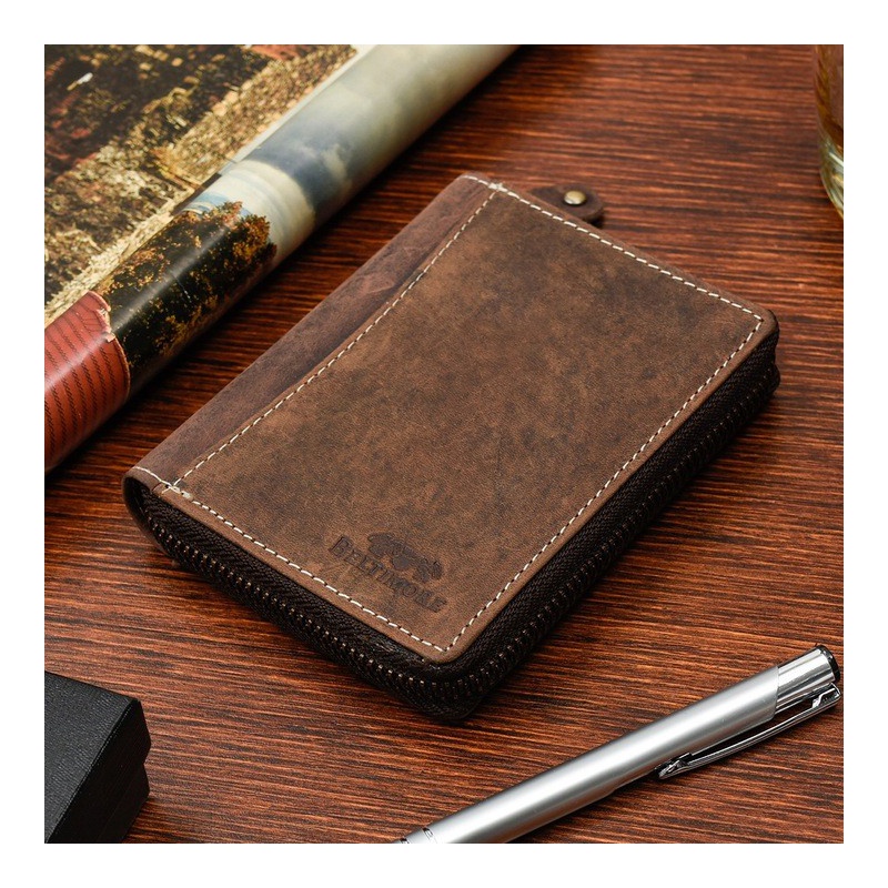 Pánska kožená hnedá peňaženka na zips DIRK