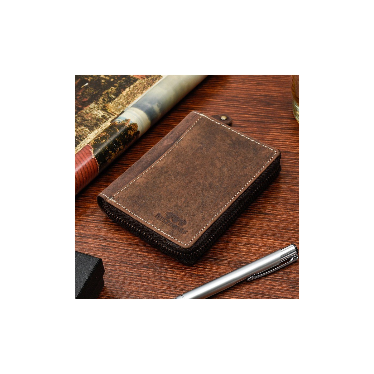 Pánska kožená hnedá peňaženka na zips DIRK