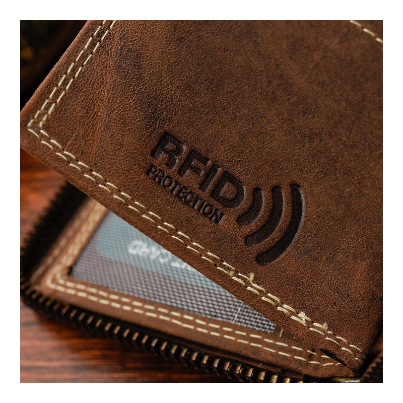 Pánska kožená hnedá peňaženka na zips DIRK