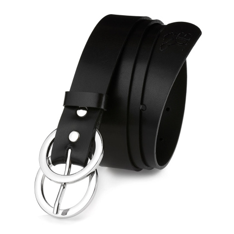 Dámsky čierny kožený opasok so striebornou prackou DOUBLE