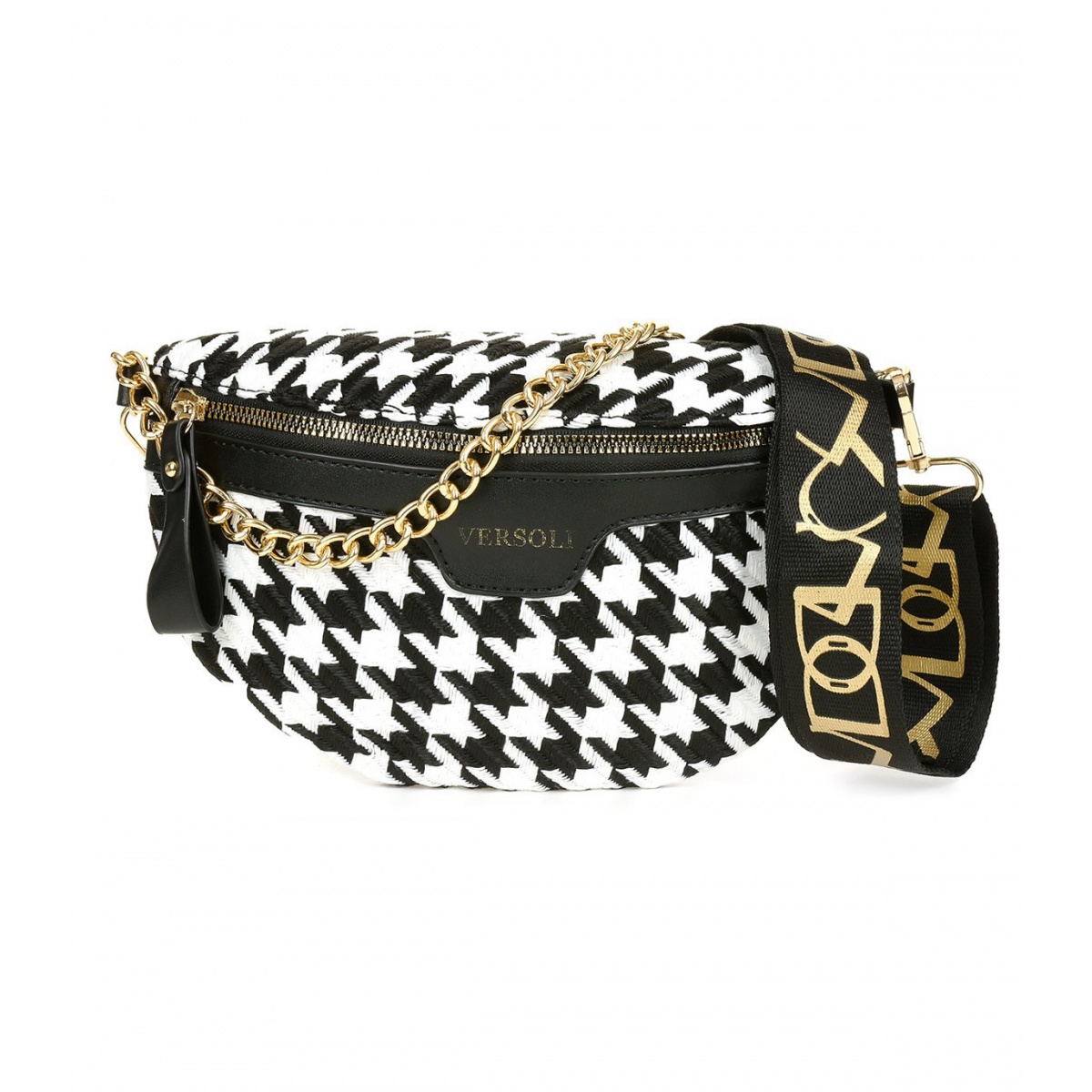 Čiernobiela dámska vzorovaná ľadvinka, crossbody kabelka, cez telo