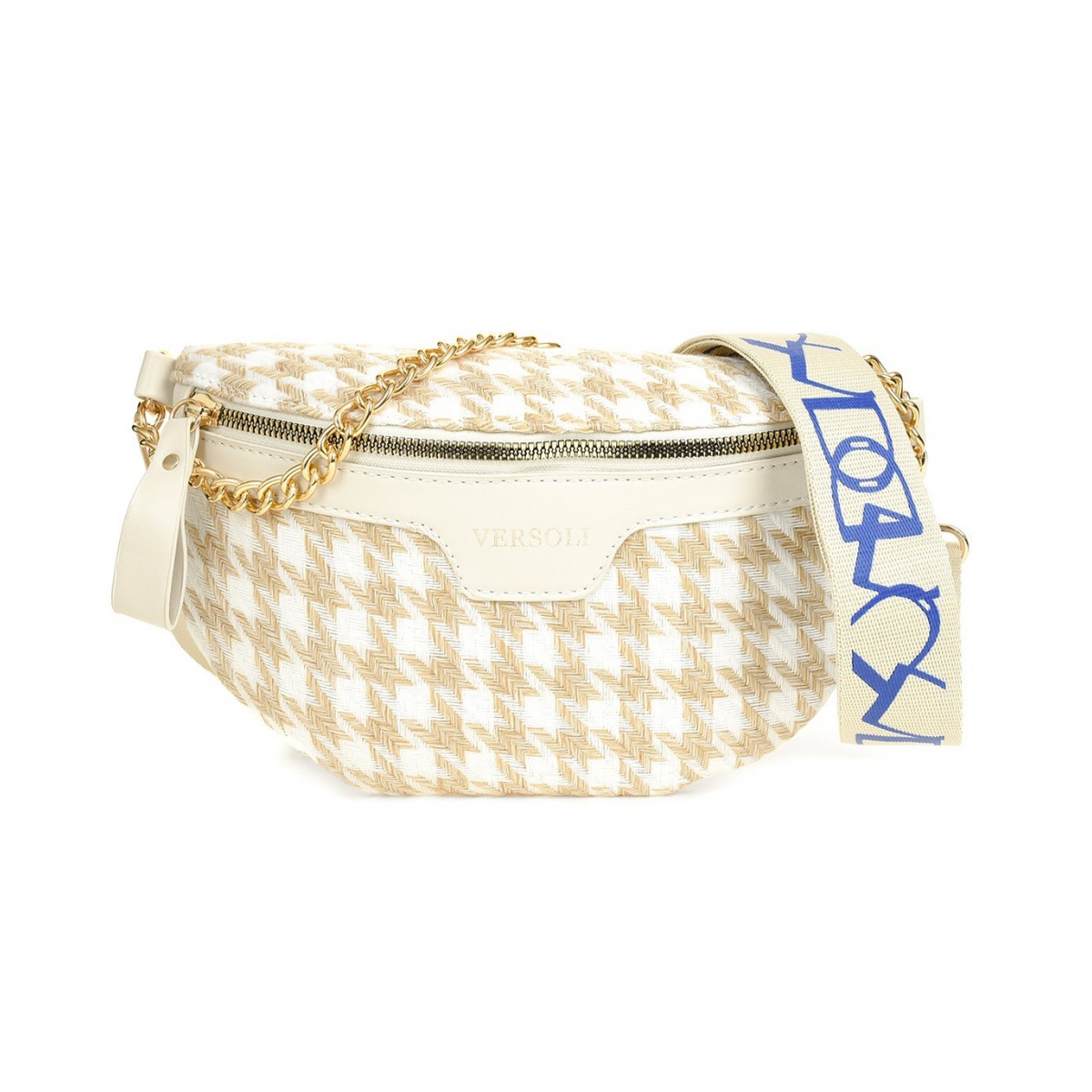 Béžovobiela vzorovaná ľadvinka, crossbody kabelka, cez telo, na rameno