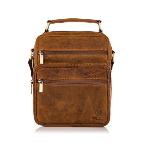 Pánska kožená hnedá crossbody vintage taška na zips. Taška cez telo, cez plece, na rameno.