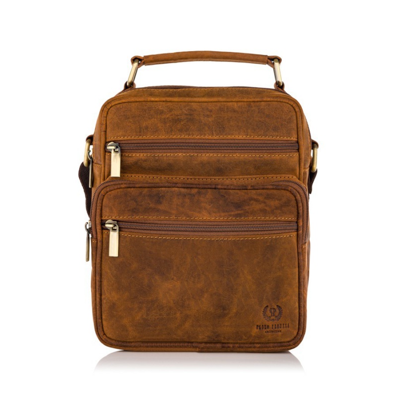 Pánska kožená hnedá crossbody vintage taška na zips. Taška cez telo, cez plece, na rameno.