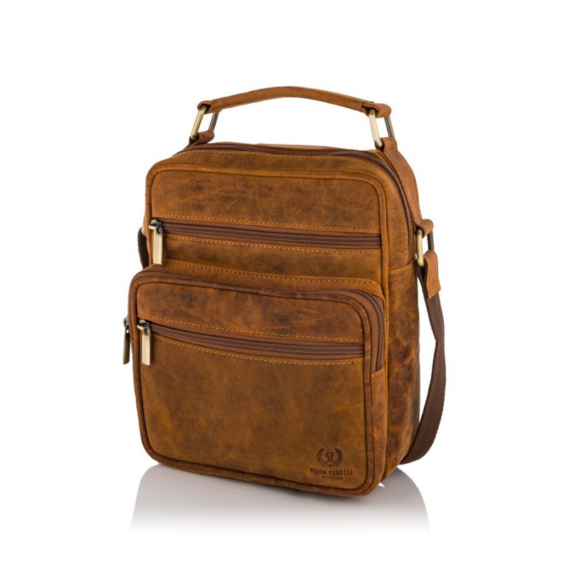 Pánska kožená hnedá crossbody taška ADYN