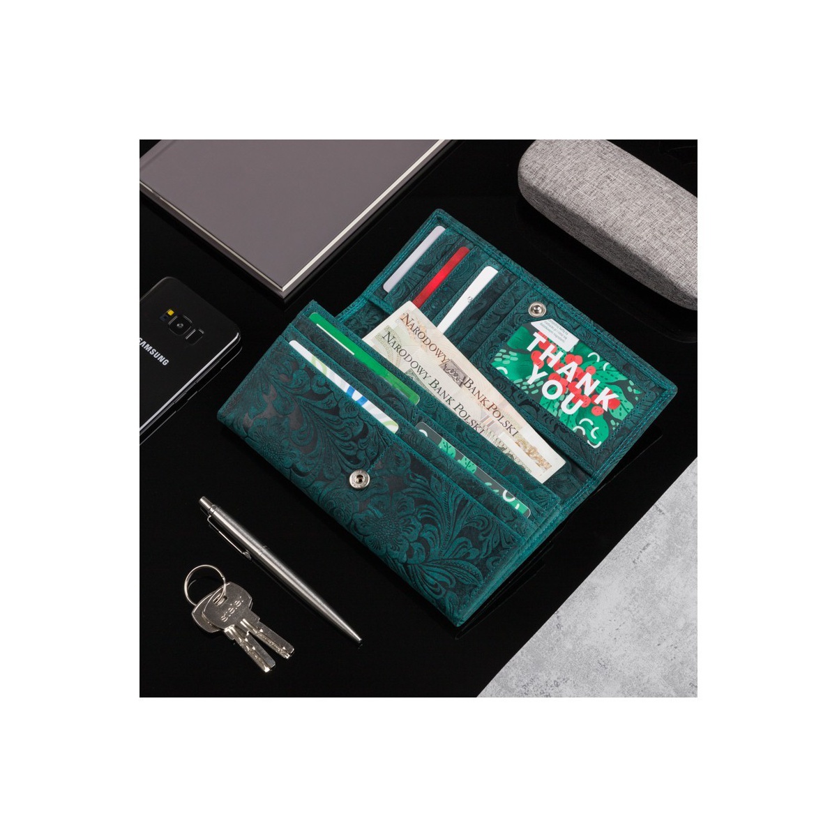 Dámska kožená zelená floral peňaženka BRAIMA