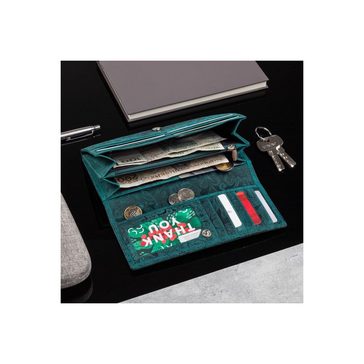 Dámska kožená zelená floral peňaženka BRAIMA