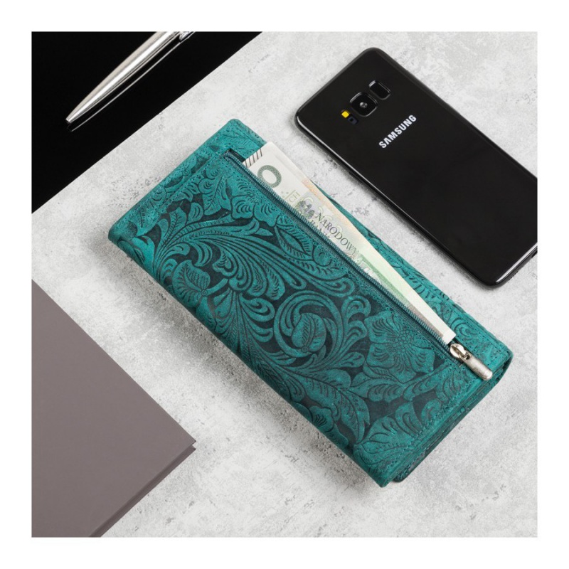 Dámska kožená zelená floral peňaženka BRAIMA