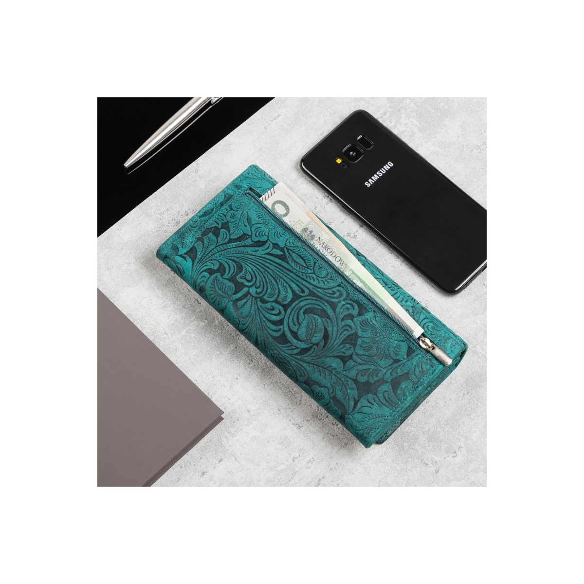 Dámska kožená zelená floral peňaženka BRAIMA