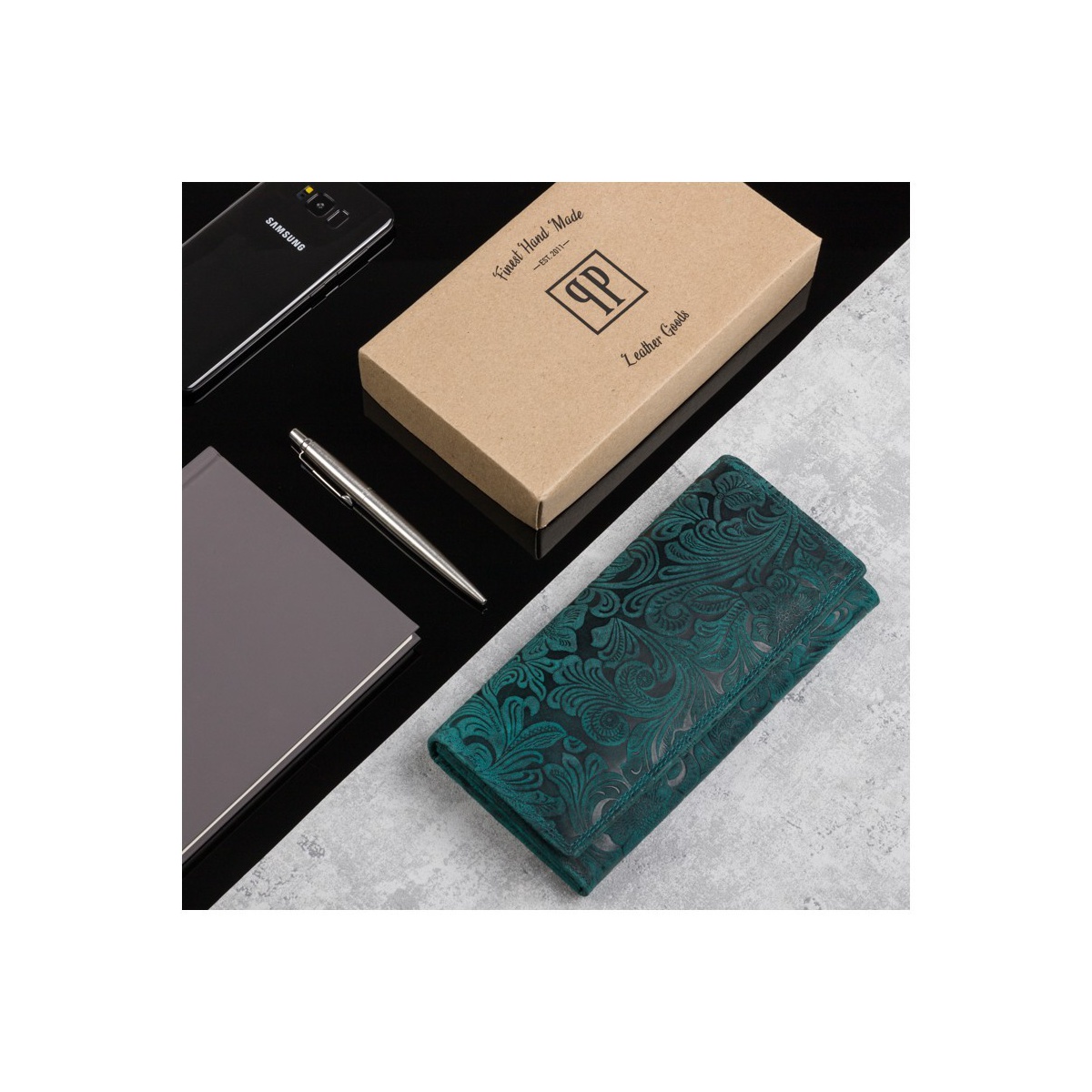 Dámska kožená zelená floral peňaženka BRAIMA