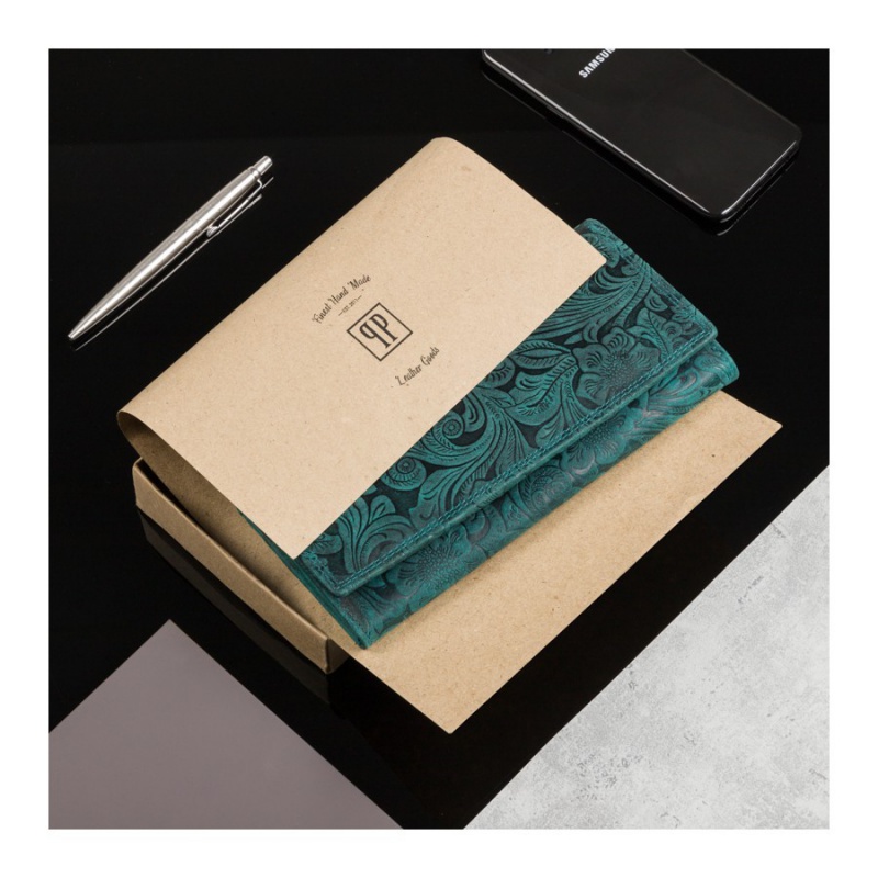 Dámska kožená zelená floral peňaženka BRAIMA