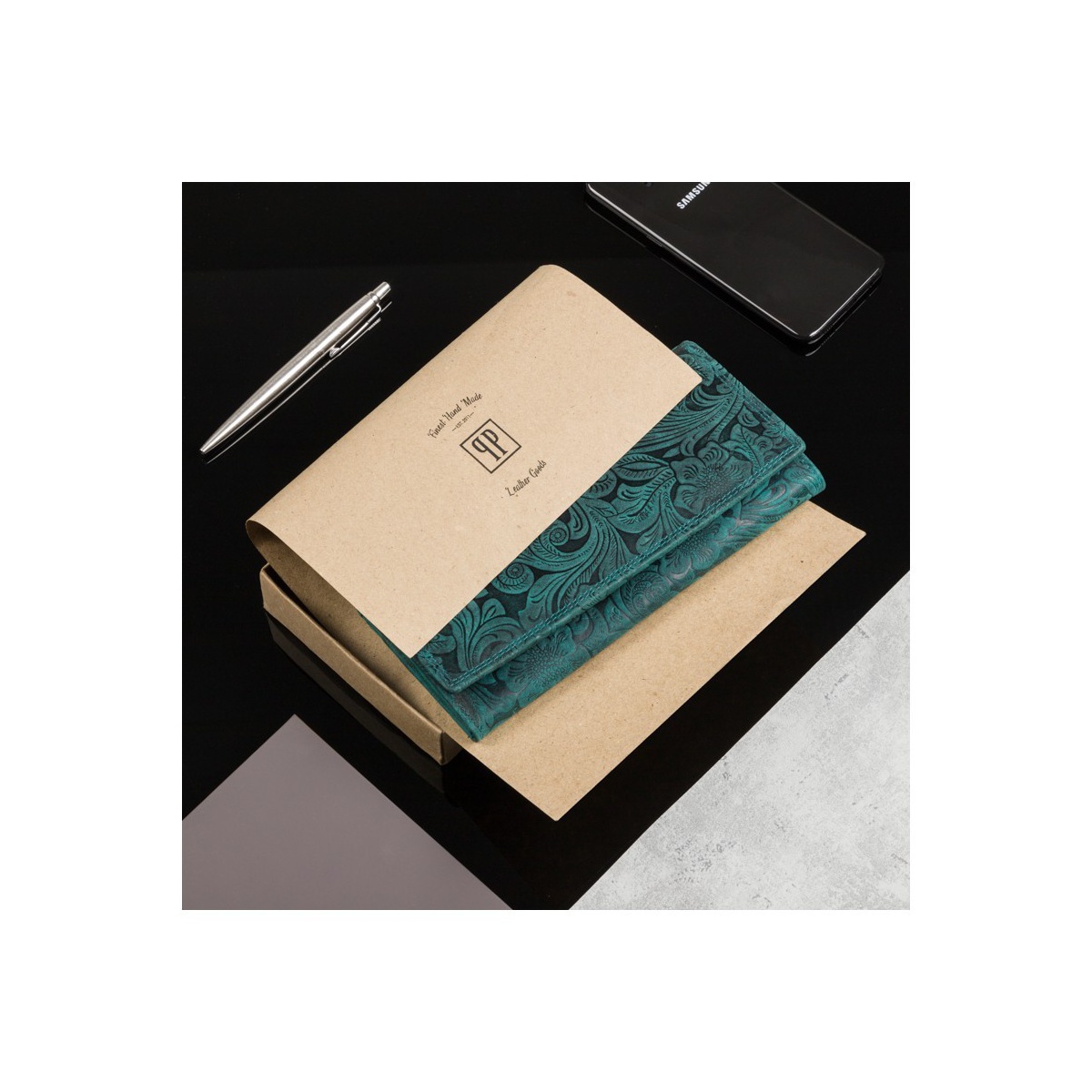 Dámska kožená zelená floral peňaženka BRAIMA