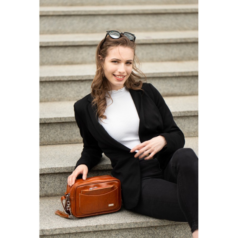 Dámska kožená koňaková kabelka SABRINA