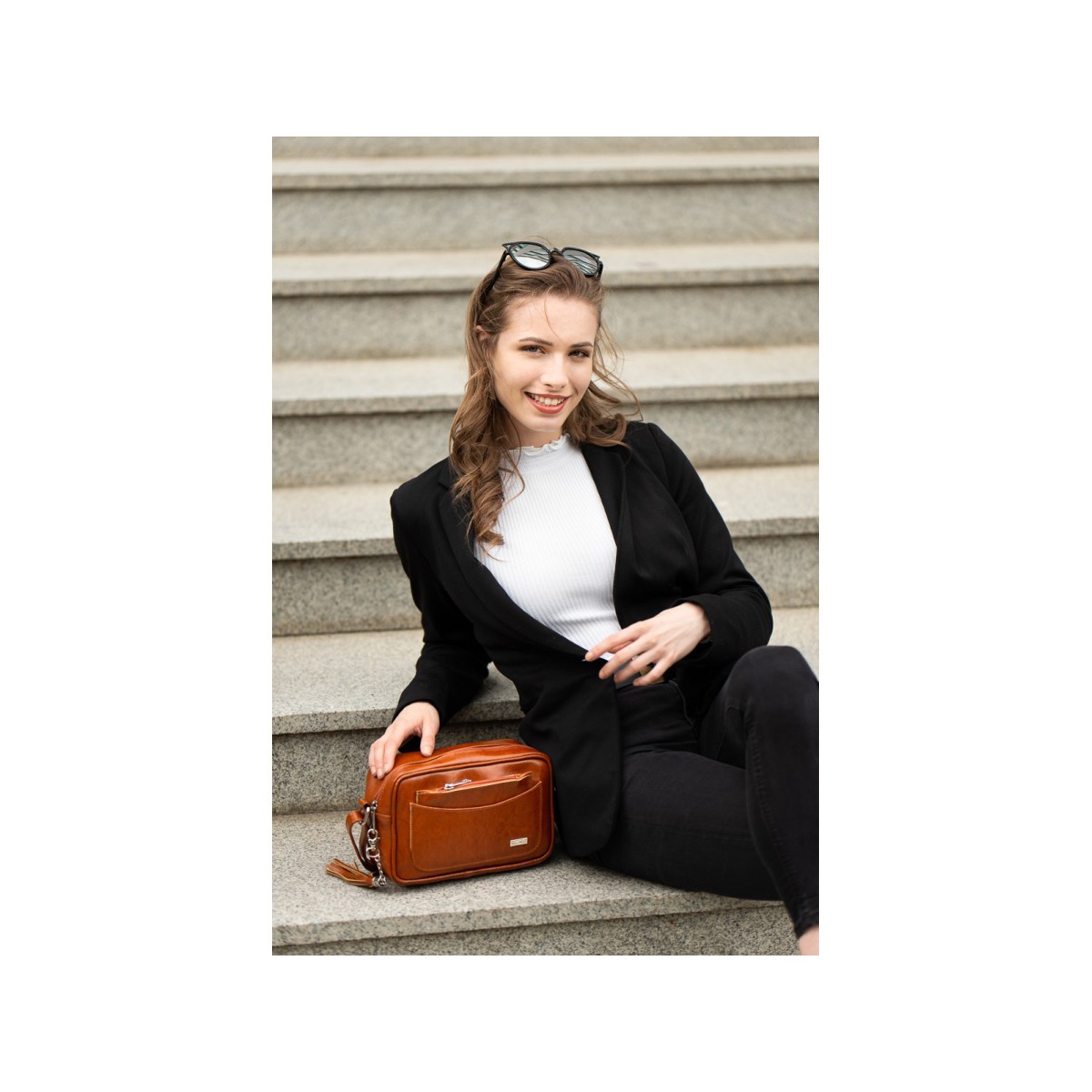 Dámska kožená koňaková kabelka SABRINA