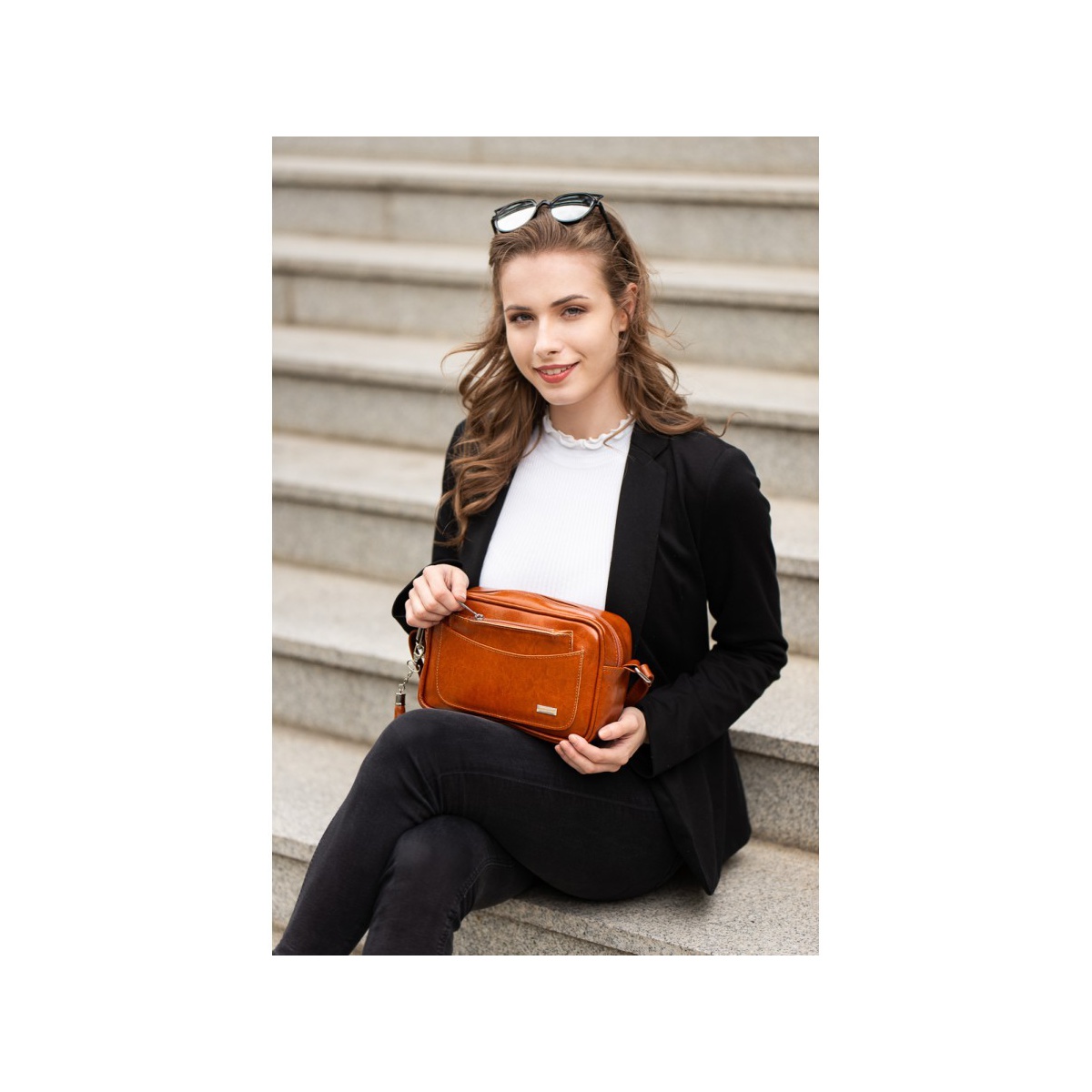 Dámska kožená koňaková kabelka SABRINA