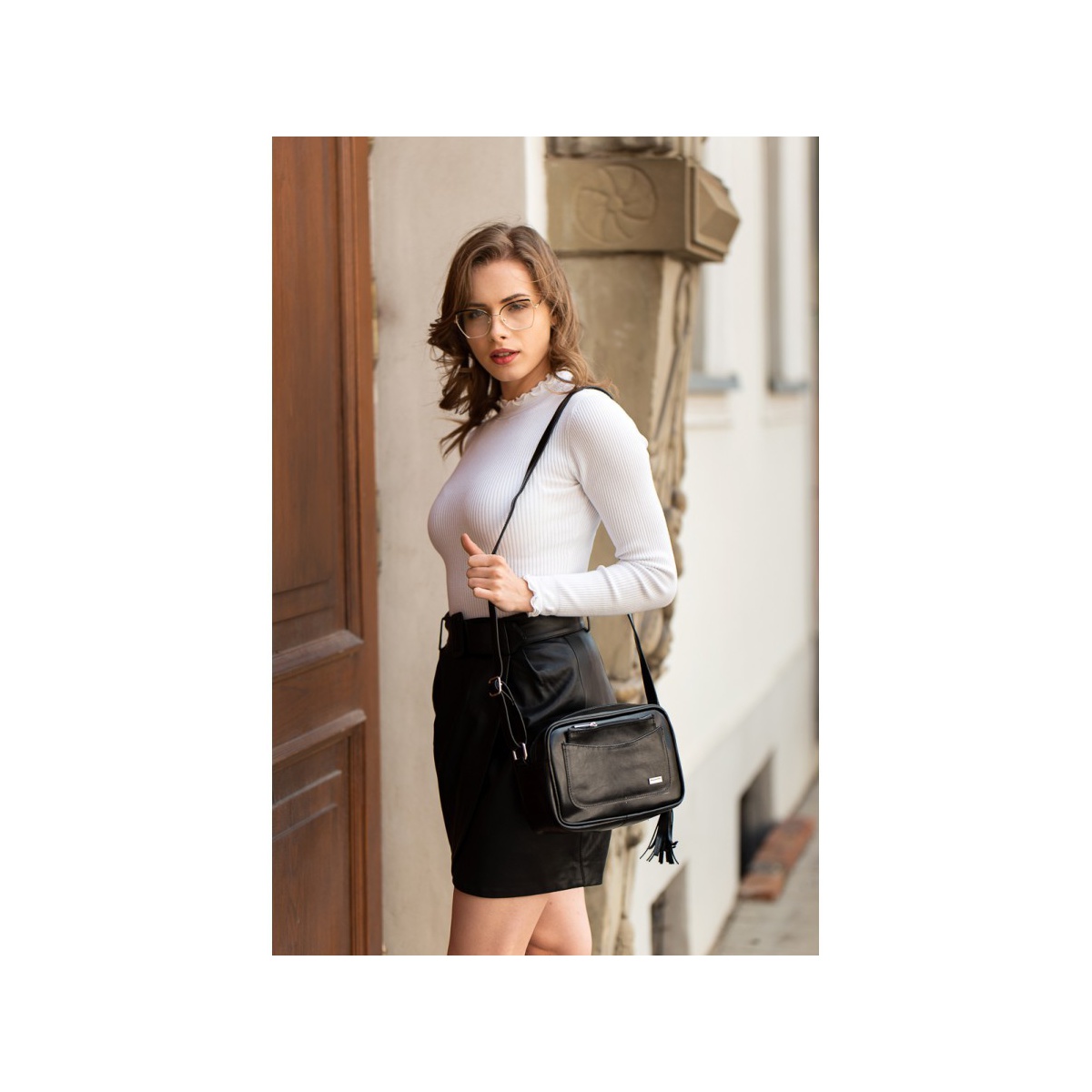 Dámska kožená čierna kabelka SABRINA