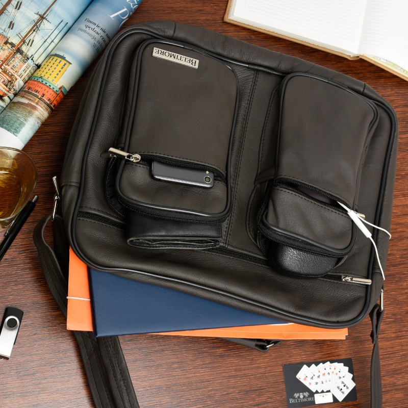 Pánska hnedá kožená taška na rameno PERCY