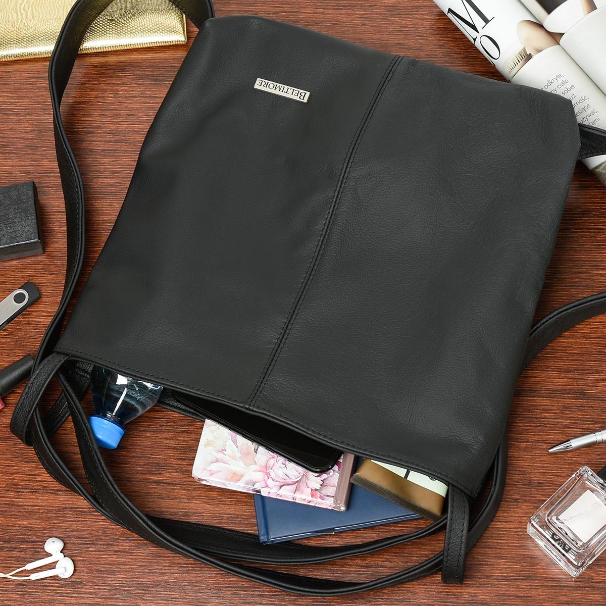 Dámska kožená čierna kabelka TARA