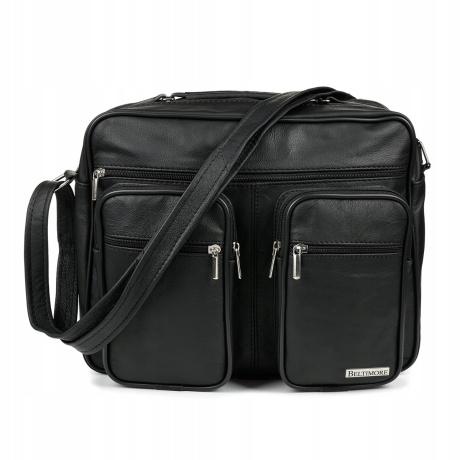 Pánska čierna kožená taška na rameno PERCY