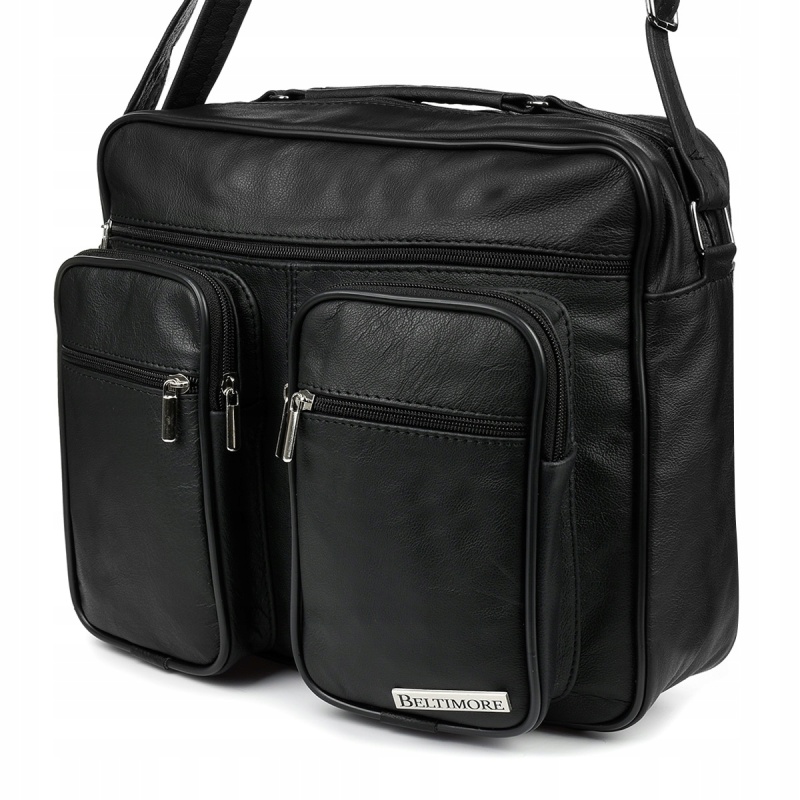 Pánska čierna kožená taška na rameno PERCY