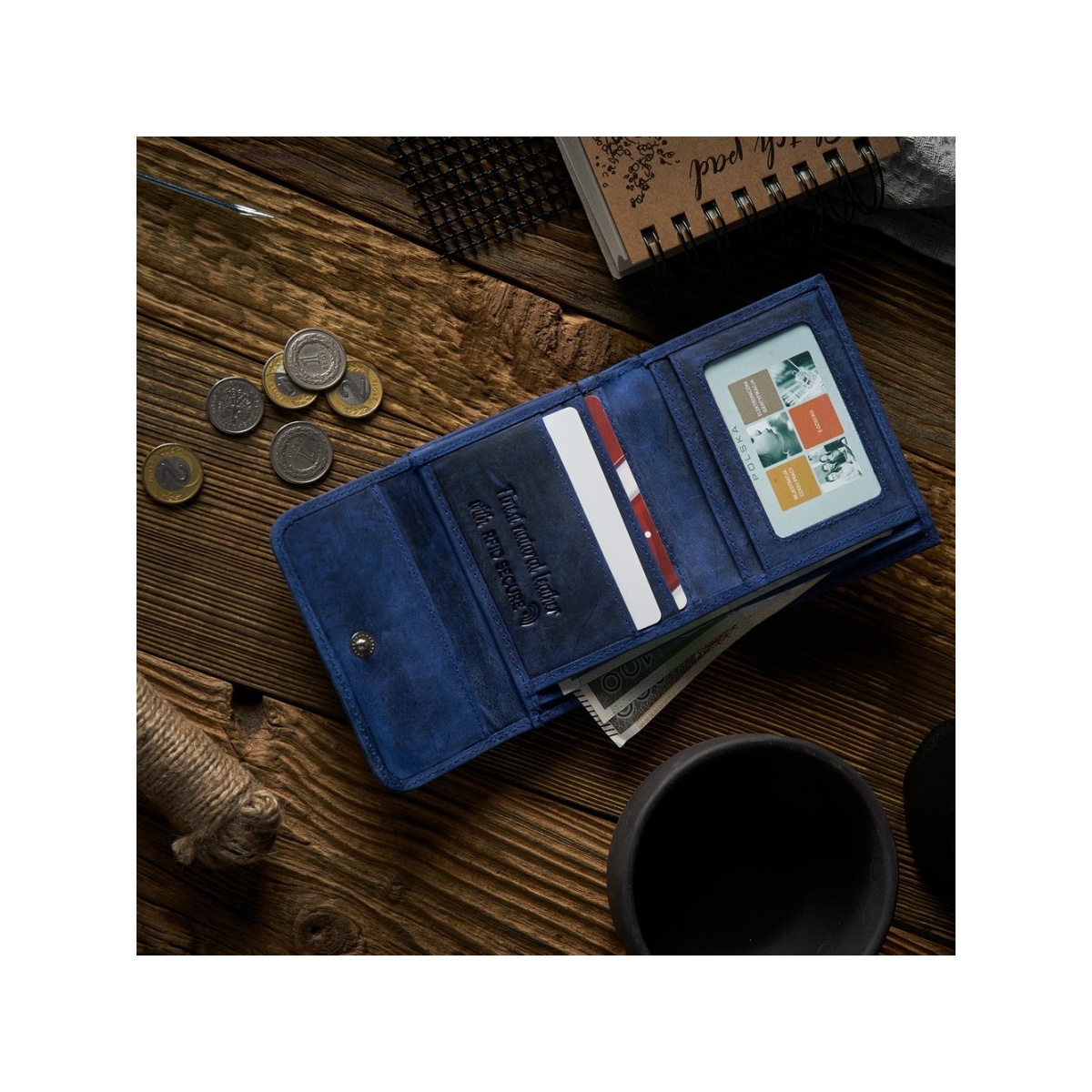 Kožená malá dámska modrá peňaženka PP