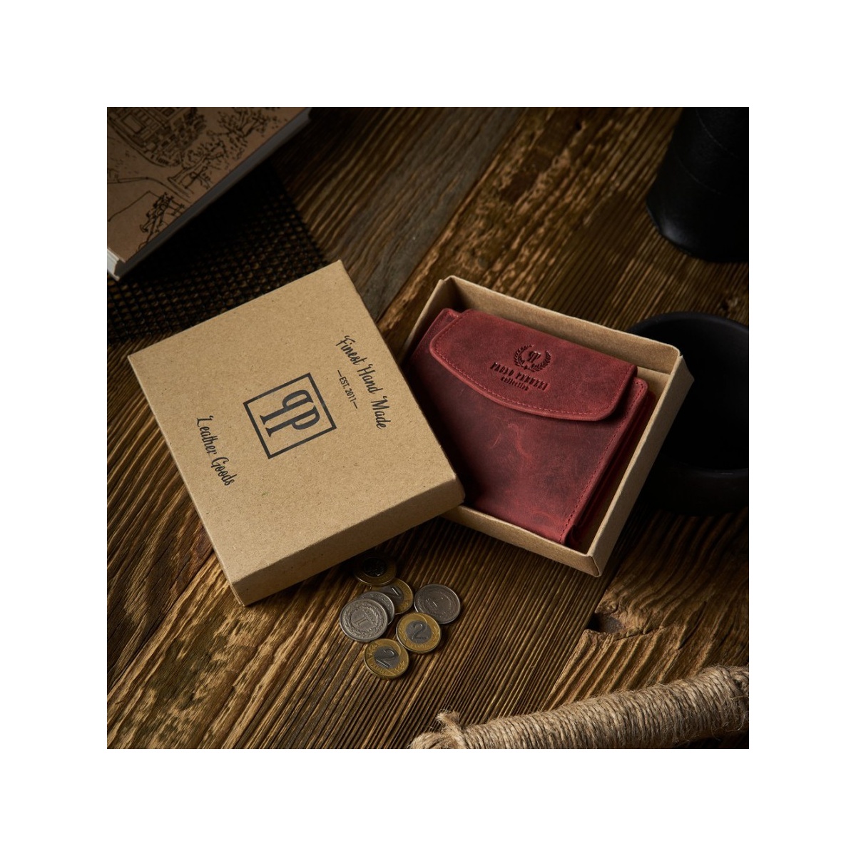 Vintage červená kožená dámska peňaženka Peruzzi