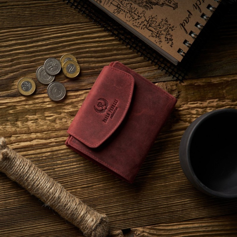 Vintage červená kožená dámska peňaženka Peruzzi