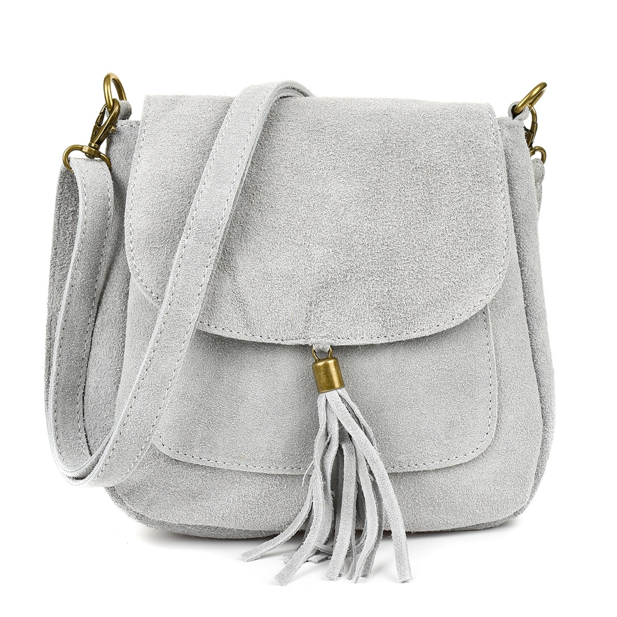 Svetlošedá dámska semišová crossbody kabelka MEGAN