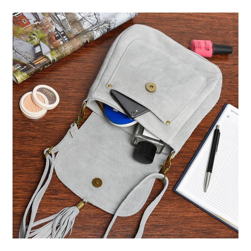 Svetlošedá dámska semišová crossbody kabelka MEGAN